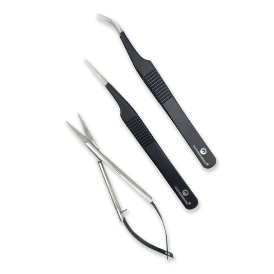 DLUX Pro Lash Extension Tweezer & Scissor Set W/case - Black - 3 pieces 1
