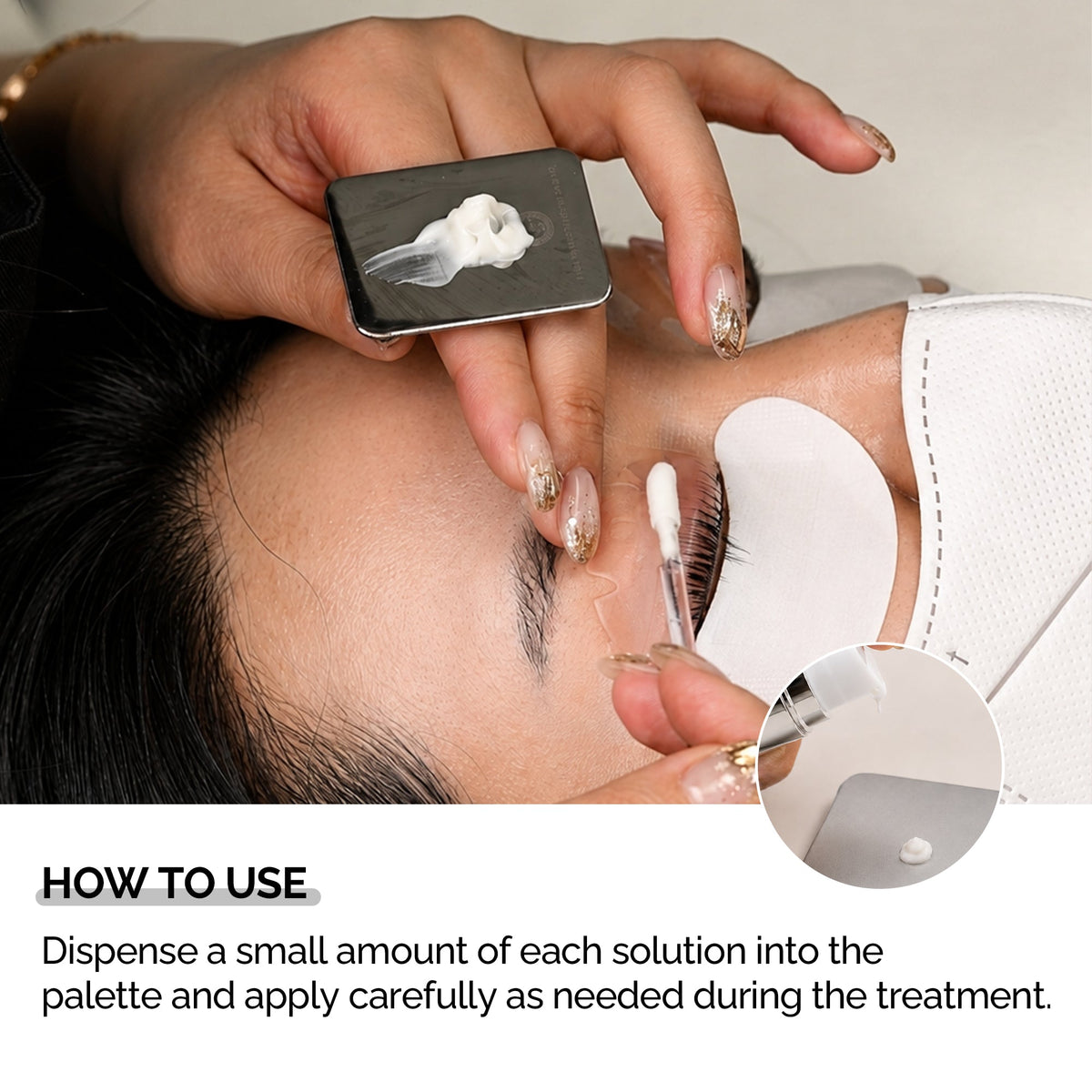 How to dispense lash lift and tint products onto the DLUX palette