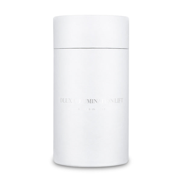 White cylindrical container with 'DLUX' branding on a white background
