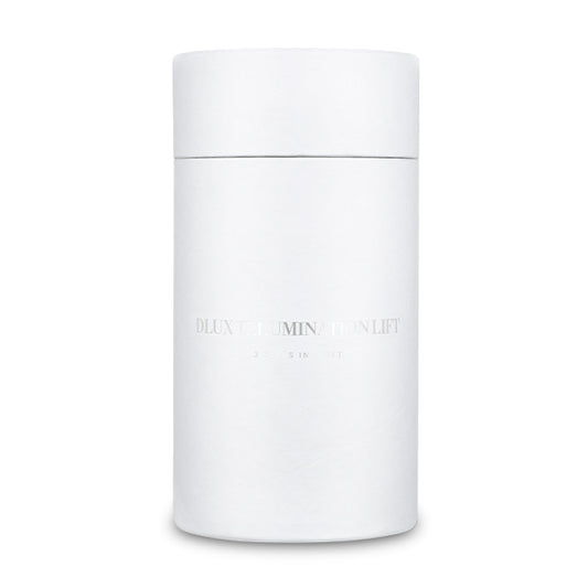 White cylindrical container with 'DLUX' branding on a white background